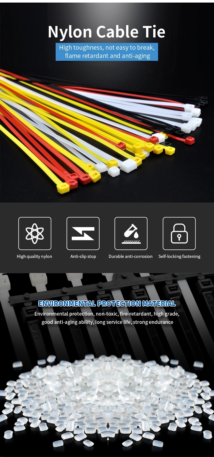 Self-Locking Plastic Nylon PA66 Cable Tie with UL CE RoHS ISO9001